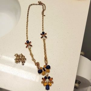 Charming Charlie Gold, Blue, and Brown Necklace and Earring set